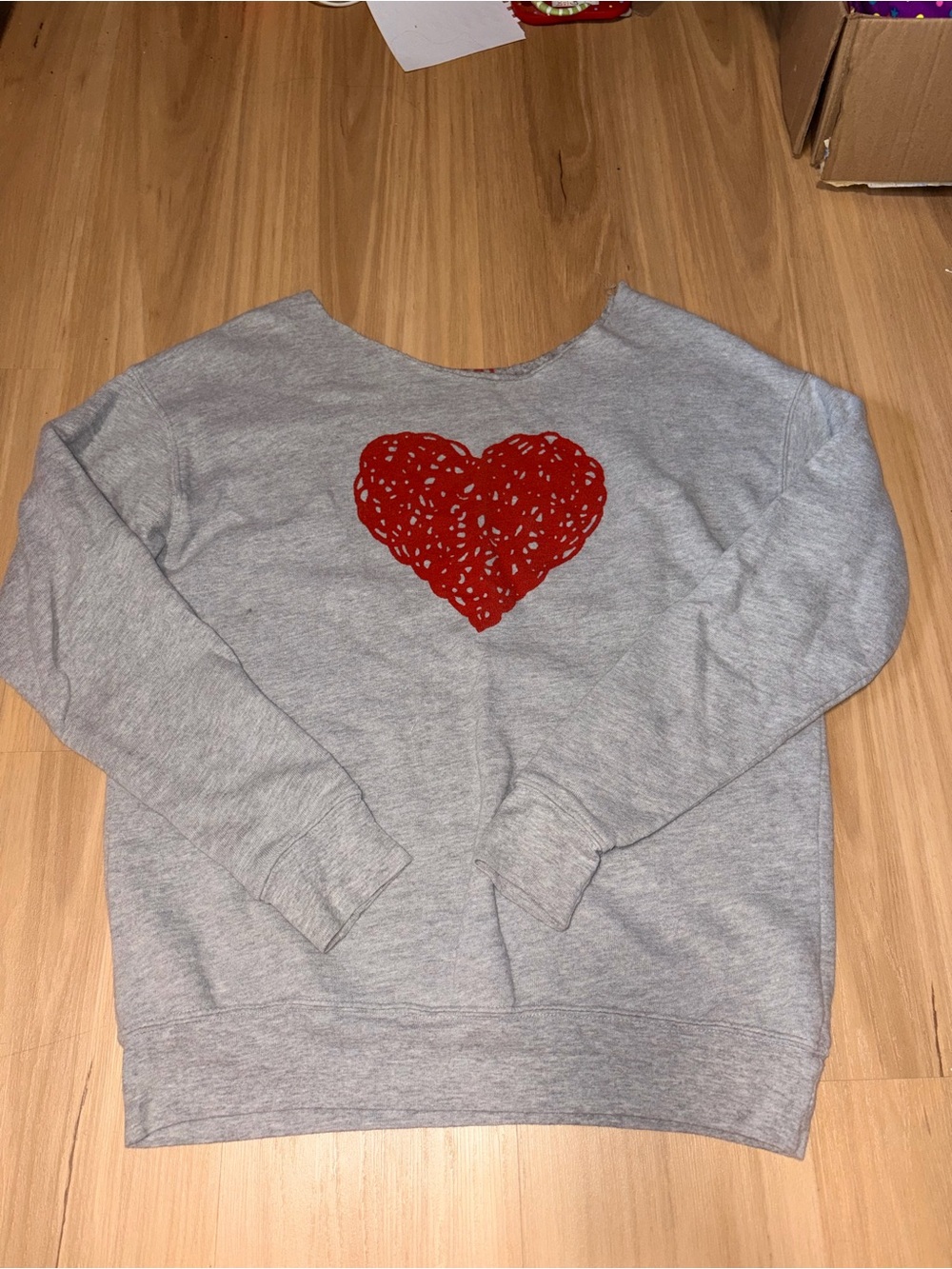 Gray Sweatshirt with Red Heart Graphic - Women Tops
